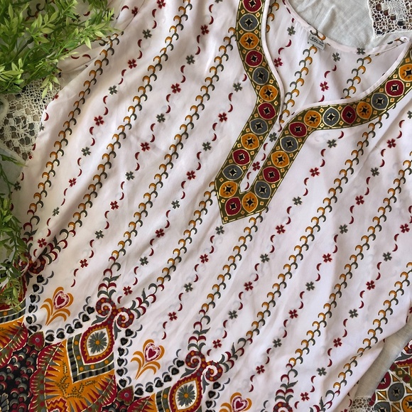 Women's 4 XL Tunic Shirt INDIA Long Sleeve Side Slit Gold Accent Boho Multicolor - Picture 2 of 5